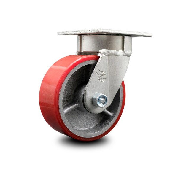 5 Inch Kingpinless Red Poly on Steel Wheel Swivel Top Plate Caster SCC